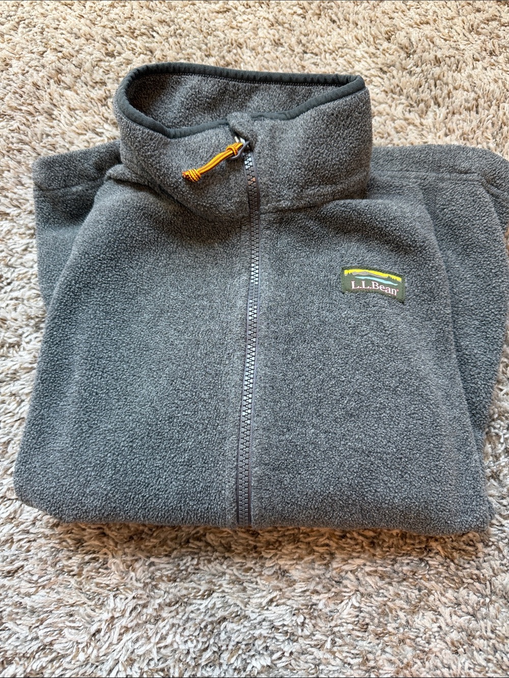 L.L. Bean Charcoal Gray Full-Zip Fleece with Yellow Accent